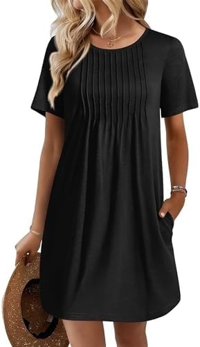 Ekouaer Swimsuit Coverup for Women 2026 Short Sleeve Bathing Suit Cover Ups Beach Summer T-Shirt Dresses with Pockets Black S