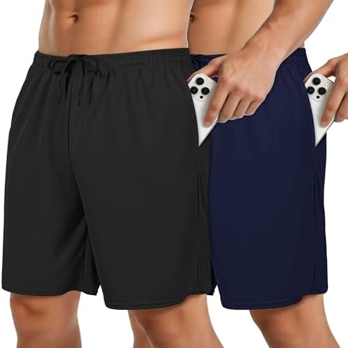 EMPTYPOP Mens Athletic Basketball Shorts Mesh Casual Elastic Waist Drawstring Quick Dry Workout Shorts with Pockets 2-Pack