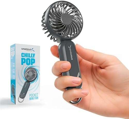 SABRENT ChillyPop Mini Portable Fan, Lightweight & Small Personal Fan, Long Quiet & Powerful Cooling Time, Makeup Kids Travel Fan, Rechargeable USB C Pocket-Sized Summer Gift for Women Men Grey