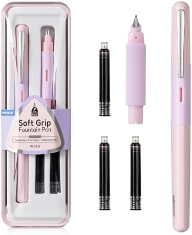 WRITECH Fine Nib Fountain Pens: Soft Grip Black Ink pen Set Smooth Writing