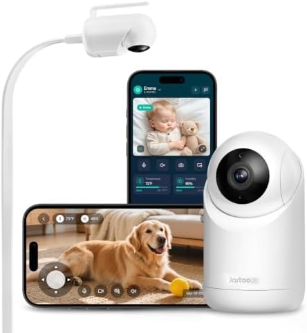 Jartoo 2K Security Indoor Camera & Mount, Work as Baby Monitor, Pet Camera, AI-Powered Detection, No Subscription, 24/7 Recording, Two-Way Audio