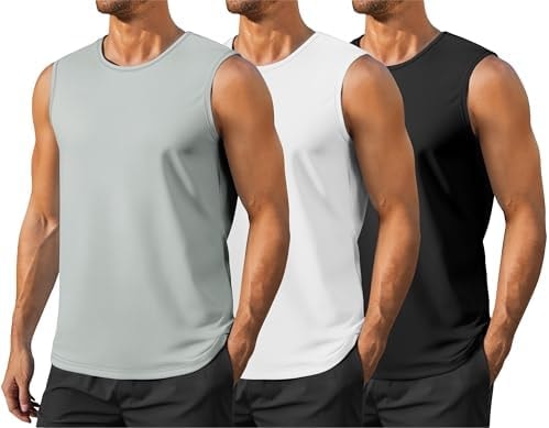Men's Gym Tank Top Quick Dry 3 Pack UPF 50+ Sleeveless Workout Shirts Summer Sun Protection Running Tank Tops