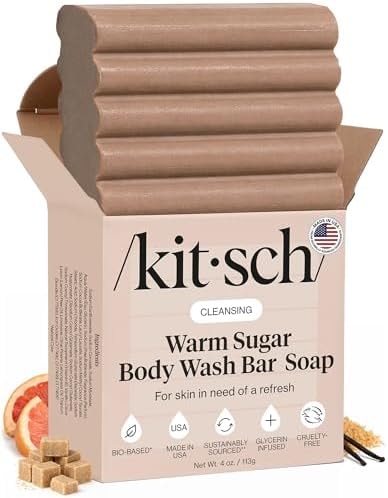 Kitsch Warm Sugar Body Wash Bar Soap – Hydrating Skin Care, Body Wash Women Cleanser, Glycerin Soap – Paraben, Phthalates & Sulfate Free for Pure & Safe Cleansing – Made in USA, 4 oz