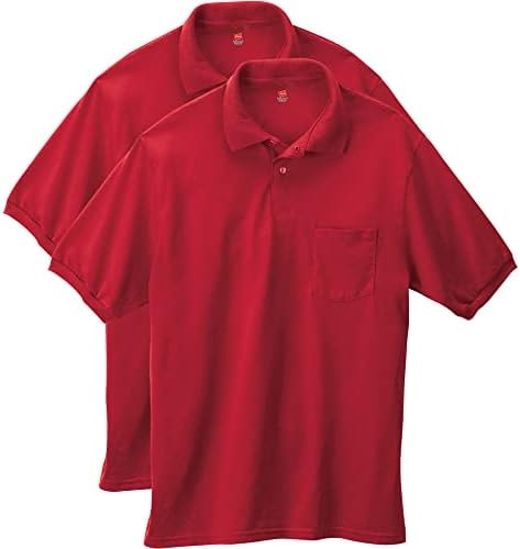 Hanes Men's Short-Sleeve Jersey Pocket Polo (Pack of 2), Deep Red, Medium
