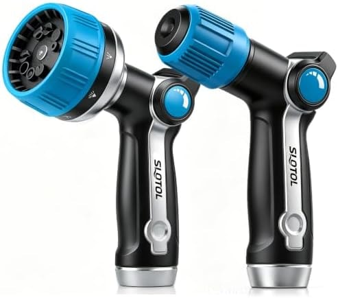 Slotol 2 Pack Garden Hose Nozzle, Heavy Duty Metal Sprayer with Adjustable Spray Patterns, Easy Water Flow Control & Leak Proof Design
