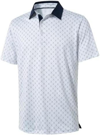 Golf Shirts for Men Dry Fit Short Sleeve Moisture Wicking Print Performance Sport Casual Men Polo Shirts