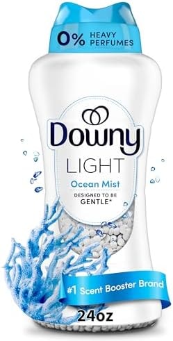 Downy Light Laundry Scent Booster Beads, Ocean Mist Scent, 24 OZ, In-Wash Fabric Beads Designed To Be Gentle With A Light Boost Of Scent, No Heavy Perfumes