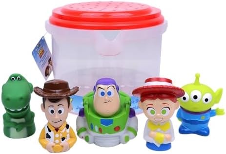 Disney Toy Story- 5 Piece Jumbo Squirter Bucket - Bath Toys for Baby and Toddlers - Includes Organizer Bucket - Store Bath Time Water Toys