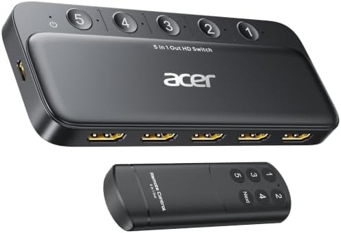 acer 5 in 1 Out HDMI Switch 4K@60Hz HDMI 2.0 with Remote for PS5 Xbox TV