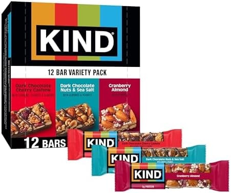 KIND Healthy Snacks Bars Variety Pack, Gluten Free, High Fiber Snacks, Cranberry Almond, Dark Chocolate Nuts & Sea Salt, Dark Chocolate Cherry Cashew, 4-6g Protein, 12 Count