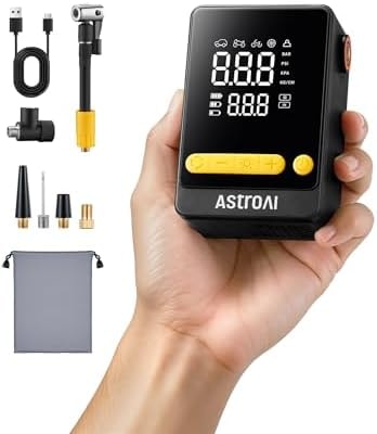 AstroAI Bike Pump, 12s Fast Inflate Electric Bicycle Pump, 150PSI Tire Inflator Portable Air Compressor, Ball Pump with Tire Pressure Gauge & LED Light, L10 Mini Air Pump Suitable for Car Tires, Bikes
