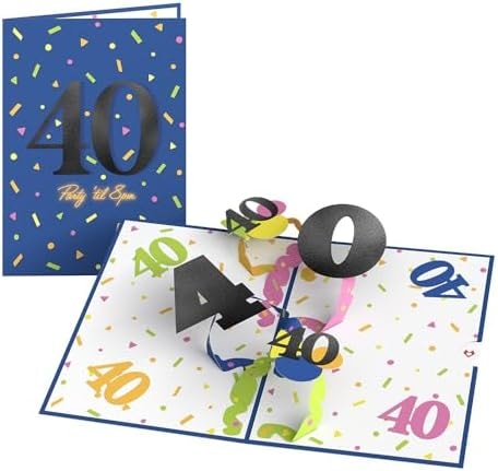 Lovepop 40th Birthday Pop-Up Card for Her and Him - 3D Greeting Cards for Boys, Girls, Men, Women - Party ’til 8pm - 5" x 7 Card - Blank Notecard & Envelope Included