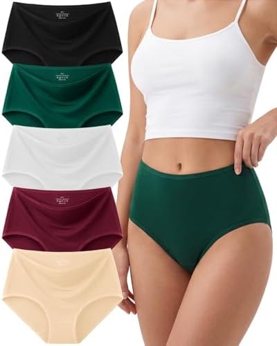 Women's Cotton Underwear High-Waisted Briefs Full Coverage Panties 5 Pack