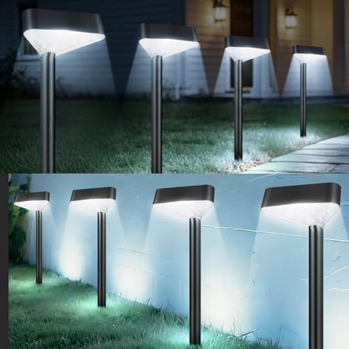 Fashlits 8 Pack Solar Pathway Lights Outdoor, Bright LED Solar Landscape Lights, Waterproof Solar Garden Lights for Yard, Patio, Walkway, Lawn, Driveway(Cold White, 8 Pack)