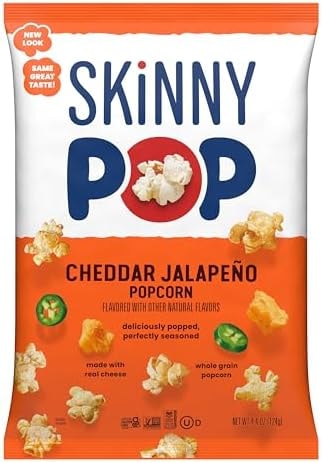 SkinnyPop Popcorn, Cheddar Jalapeño, Made with Real Cheese, Whole Grain Snack, 4.4oz Bag