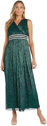R&M Richards Women's Sleeveless Maxi Dress - V-Neck Pleated Long Formal Gown W/Rhinestone Trim - Party & Cocktail Attire