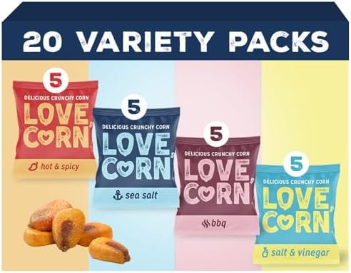 LOVE CORN Fab Four Variety Pack, 0.7oz x 20 Bags, Gluten Free, Vegan
