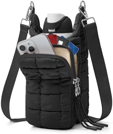 WOOMADA Water Bottle Holder RFID Crossbody Bag for Women, Ideal for Walking, Hiking, Cycling(black-n)