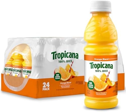 Tropicana 100% Juice Orange Blend, Single Serve, 10 fl oz Bottles (Pack of 24) - Real Fruit Juice, Vitamin C Rich, No Added Sugars, No Artificial Flavors