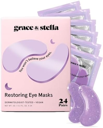 grace & stella Retinol Under Eye Patches for Puffy Eyes & Dark Circles - Restoring Gel Under Eye Masks with Hyaluronic Acid - Birthday Gifts for Women, Bachelorette Party Favors (Purple, 24 Pairs)