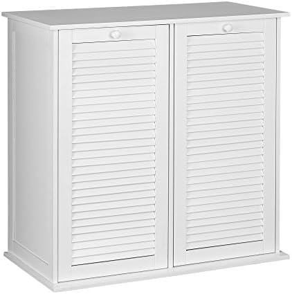 Household Essentials Tilt-Out Laundry Sorter Cabinet with Shutter Front, White, White Wood Shutter