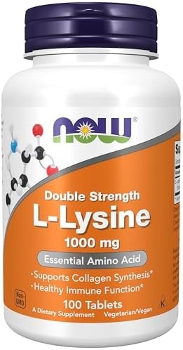 NOW Foods Supplements, (L-Lysine Hydrochloride) 1,000 mg, Double Strength, Amino Acid, 100 Tablets