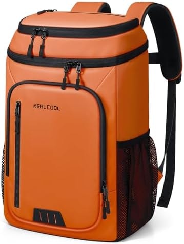 RealCool Insulated Cooler Backpack, 33 Can Leakproof Soft Camping Bag