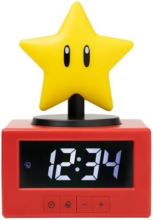 Paladone Super Mario Super Star Icon Alarm Clock with Night Light – Digital Alarm Clock, Tap-to-Snooze, Official Nintendo Merchandise