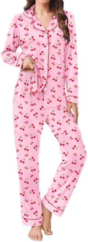 Ekouaer Womens Pajamas Set Button Down Long Sleeve Top & Pants Lounge Sets