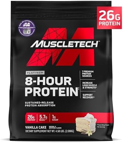 MuscleTech Platinum 8-Hour Protein Powder - Vanilla Cake, 50 Servings