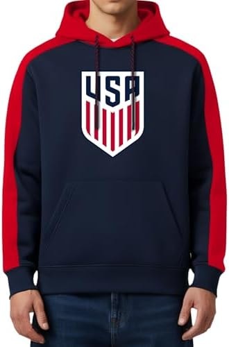 Icon Sports Men's US Soccer National Team Pullover Hoodie | Navy/Red, Large