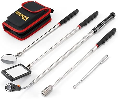 Telescoping Magnetic Pickup Tool Set, Inspection Mirror Telescoping, LED Flashlight, Cool Gadgets for Men, Stocking Stuffers, Gifts for Dad, Husband, Kids, Boyfriend, Magnet Stick(Red)