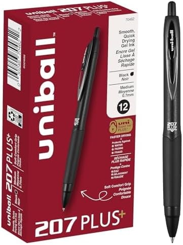 uniball™ 207 Plus+ Gel Pens, Black Ink, 0.7mm Medium Point, 12 Count
