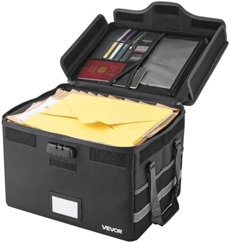 VEVOR Fireproof Document Box, 1832 ℉ Heat Insulated Fireproof & Waterproof Box with Lock, Portable File Storage Security Organizer Home Office Travel Use, for Passports, Important Documents & Files