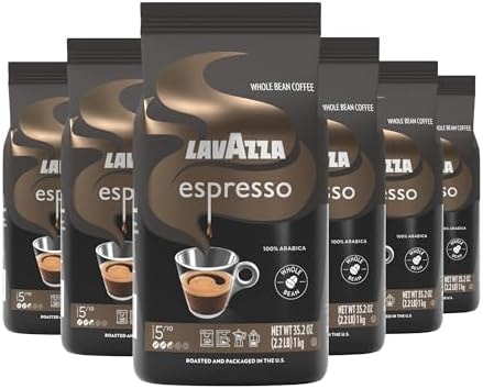 Lavazza Espresso Whole Bean Coffee, Medium Roast, 100% Arabica, 2.2 lb Bag (Pack of 6)