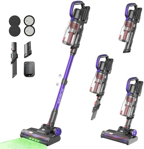 AlloyMove Cordless Vacuum Cleaner 45KPA, Up to 60mins Runtime Lightweight Powerful Suction Vacuum Cleaners for Home, 3 Suction Modes, Rechargeable Stick Vacuum for All Floor/Carpet/Pet Hair/Car, A03