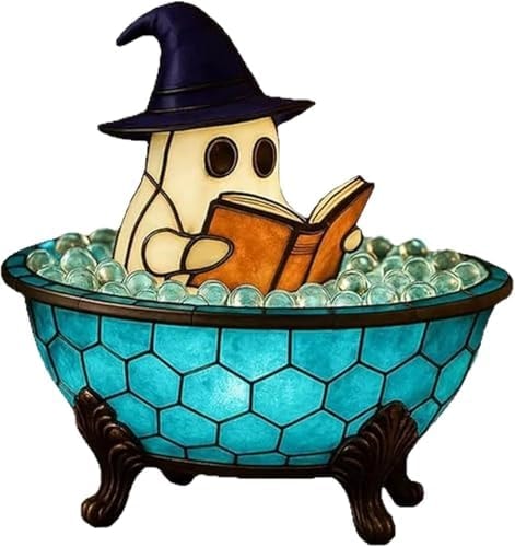 quisenti Halloween Ghost Bubble Bath Lamp - Cute Spooky LED Night Light for Bathroom Decor, Bathtub Lights for Kids, Halloween Party Gift Idea, Ghost-Themed Resin Lamp