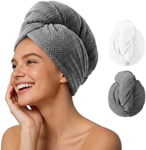 Umisleep 2 Pack Microfiber Hair Towel Wrap for Women Kids, 400 GSM Thicker