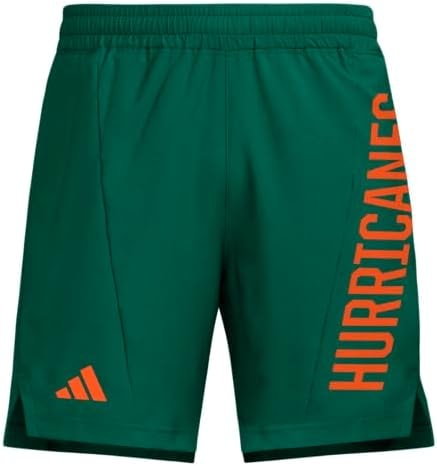 Adidas Men's D4T Woven University of Miami Shorts, Dark Green/Collegiate Orange/Collegiate Orange/University of Miami, Medium/5" Inseam
