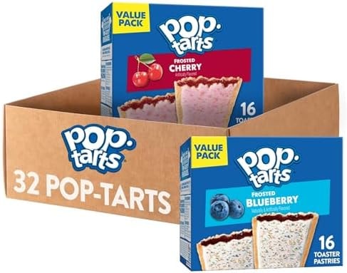 Pop-Tarts Toaster Pastries, Breakfast Foods, Kids Snacks, Value Pack, Frosted Cherry & Frosted Blueberry Variety Pack (2 Boxes, 32 Pop-Tarts)