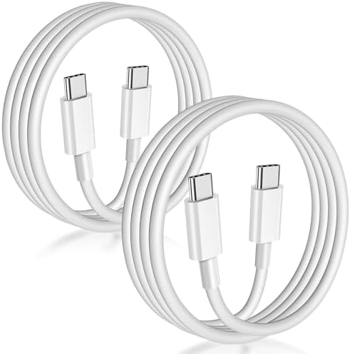 USB C to USB C Cable (6FT, 2Pack),Type-C 60W Fast Charging Cord Long for iPhone 17/16/15 Pro Max Samsung S25 S24 S23 Note 20 MacBook iPad Air,White