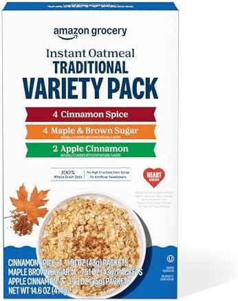 Amazon Grocery, Traditional Variety Instant Oatmeal, 14.6 Oz, 10 Ct