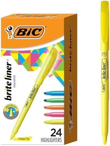 BIC Brite Liner Highlighter Set, Chisel Tip, 24-Count Pack, Assorted Colors