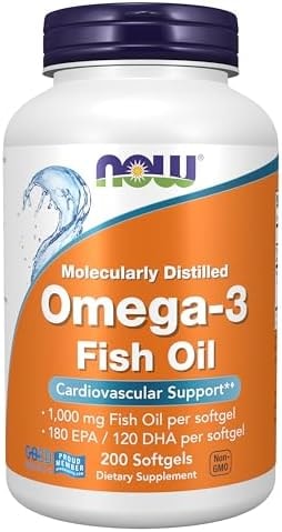 NOW Foods Supplements, Omega-3 180 EPA / 120 DHA, Molecularly Distilled, Cardiovascular Support*, 200 Softgels