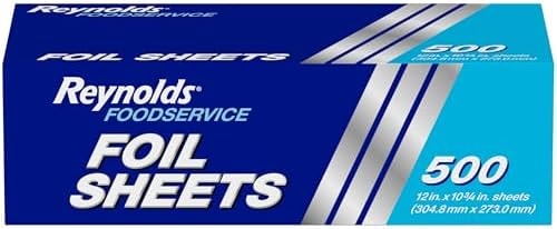 Reynolds Foodservice Pre-Cut Aluminum Foil Sheets, Great for Concessions, Catering, Cafeterias, and Restaurants, Easily Moldable Around Food, 12 x 10.75 Inches, 500 Ct.