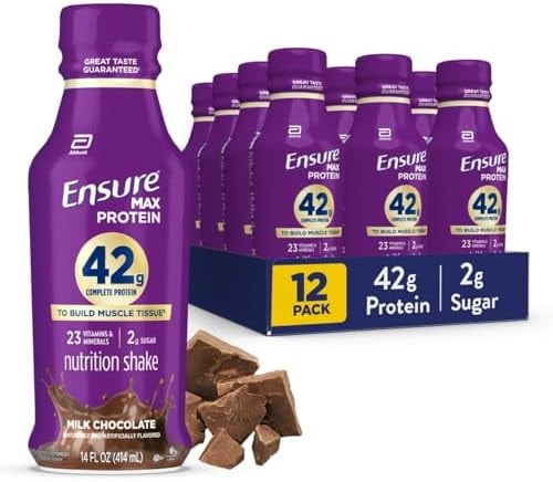 Ensure Max Protein Shake | 42g Complete Protein | Milk Chocolate | Ready to Drink | High Protein | 23 Vitamins & Minerals | 2g Sugar | 14 fl oz, 12 Pack