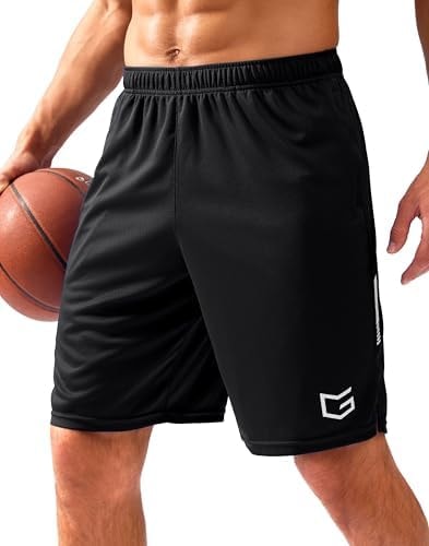 G Gradual Men's Gym Shorts 5"/7"/10" with Zipper Pockets Basketball Athletic Mesh Quick Dry Shorts for Workout Running Tennis (10 inch, Black, Large)