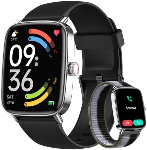 Smart Watch for Women Men, 2 Bands Health&Fitness Watch for iPhone/Android, Make Call and Message Notice, 24/7 Heart Rate/Sleep/SpO2 Tracker, 1.85" HD Smartwatch with 120 Sport Modes, IP68 Waterproof