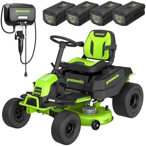 Greenworks 80V 42" CrossoverT Cordless Riding Lawn Tractor, (4) 6.0Ah Batteries and 600W Charger