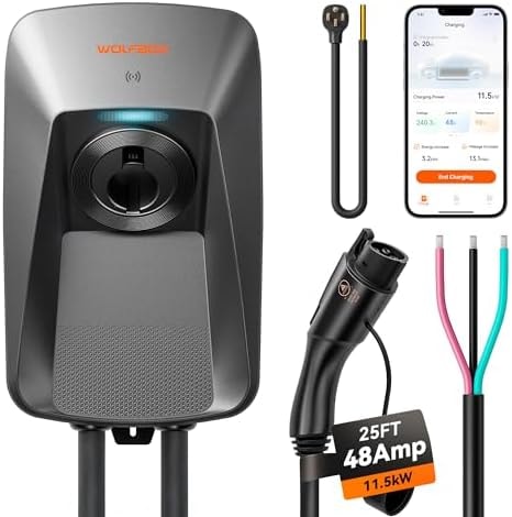 WOLFBOX 48amp Level 2 EV Charger,Hardwired with J1772 Connector,240V(WE48)